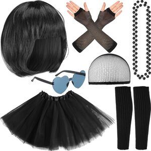 4875 80s Tutu Costume Accessoriess Set 6 Pcs Neon Tutu Bob Wig